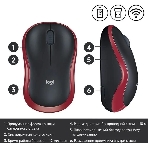 Мышь беспроводная Logitech M185, красный, 1000 dpi, радиоканал, USB, кнопки - 3