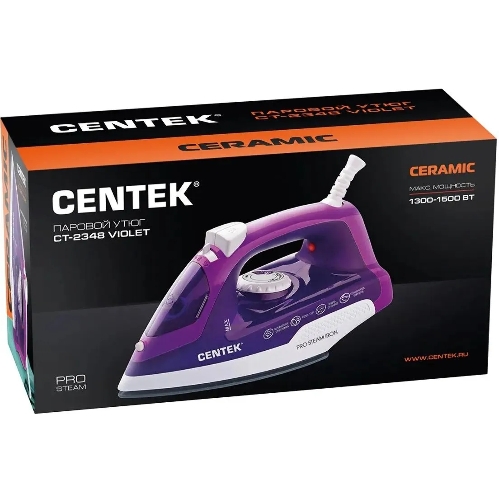 Утюг Centek CT-2348 фиолетовый, 1600 Вт, 20 г/мин, 80 г/мин, 200 мл