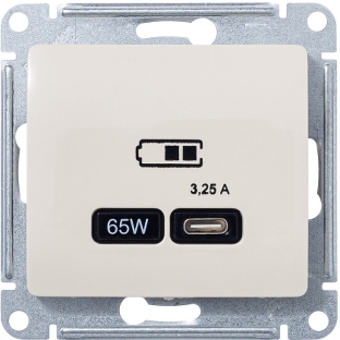 Розетка USB SE тип-C 65W высокоскор.заряд. QC, PD, мех. Glossa бежевый