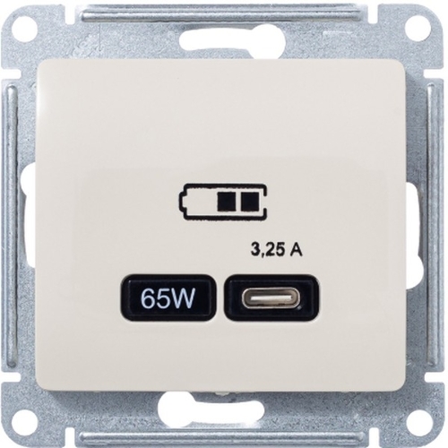 Розетка USB SE тип-C 65W высокоскор.заряд. QC, PD, мех. Glossa бежевый