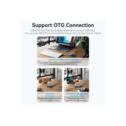 USB-концентратор Vention OTG USB 3.0 на 4 порта серый 1м.
