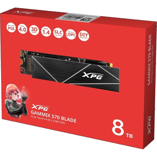 Накопитель SSD ADATA XPG GAMMIX BLADE S70, 8Tb, PCIe 4.0 x4, M.2 2280, NVMe, R/W 7300/6300