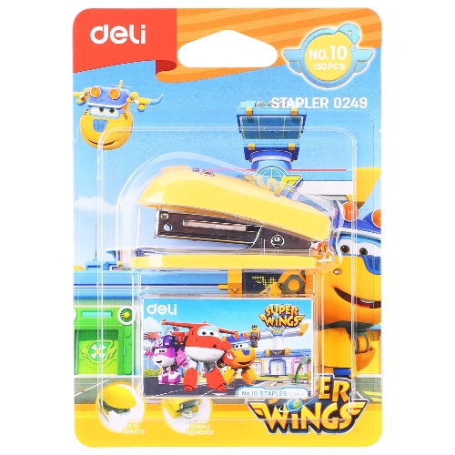 Степлер настольный Deli E0249 Super Wings 24/6 26/6 (12 листов), ассорти, 40 скоб, металл/пластик блистер