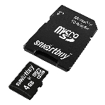Флеш карта Micro SDHC 4Gb Smartbuy Сlass 4, адаптер в комплекте