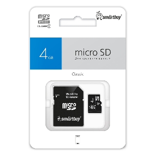 Флеш карта Micro SDHC 4Gb Smartbuy Сlass 4, адаптер в комплекте