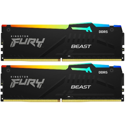 Оперативная память Kingston Fury BeastRGB, DDR5, 64GB (2x32GB), 5600 MHz, CL40, с радиатором, RGB, черный