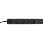 Сетевой фильтр Гарнизон 2.0 Мультипорт EPS-4-U3-B-2, 4 р, 10А, 3xUSB, 2 м, ур.защиты 2+, черный, пакет