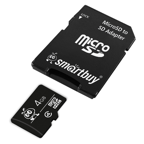 Флеш карта Micro SDHC 4Gb Smartbuy Сlass 4, адаптер в комплекте
