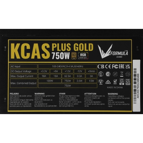 Блок питания Aerocool/Formula KCAS PLUS GOLD 750W (750W, ATX v2.4, APFC, Fan ARGB 12cm, 80+ Gold, Retail)