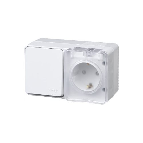 Блок ОП AtlasDesign Profi54 розетка 16А 250В с заземл. защ. шторки + 1-кл. выключатель 10А IP54 бел. SchE