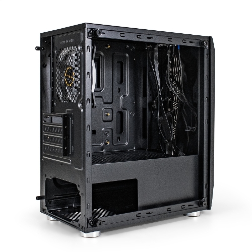 Компьютерный корпус Minitower ExeGate EX294384RUS Mistery R2 (mATX, без БП, 2*USB+1*USB 3.0, аудио, черный, 1 вент. 12см с RGb подсветкой и полоса на передней панели, боковая панель - закаленное стекло)