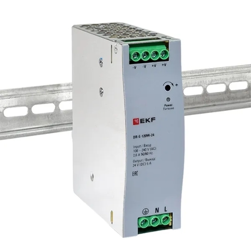 Блок питания на дин рейку EKF DR-E-120W-24 120 вт,Uвх ~ 220 В AC, Uвых - 24 В DC постоянного тока