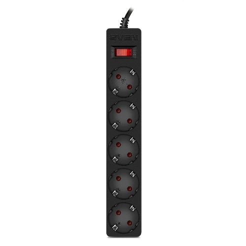 Сетевой фильтр SVEN SF-05E 5,0 м (5 розеток с защитными шторками) черный, цветная коробка