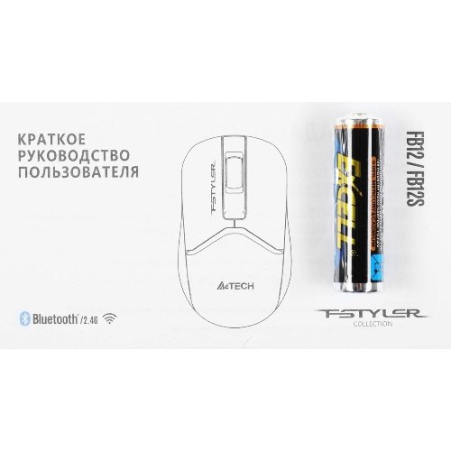 Мышь беспроводная A4Tech Fstyler FB12 черный, 1200 dpi, радиоканал, Bluetooth, USB, кнопки - 3