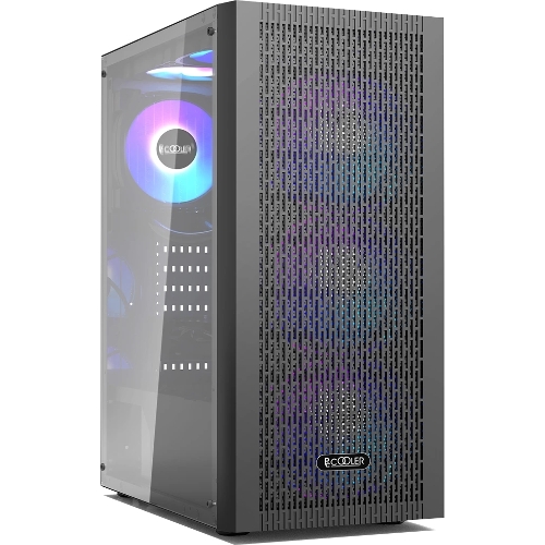 Корпус без блока питания PCCOOLER MA100 MESH BK, Mesh Mid Tower, черный, TG, 0.4 SPCC, 3x120мм ARGb ATX, mATX, mITX 160/310/180мм 2x2.5