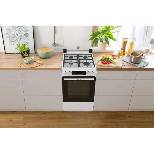Плита Газовая Gorenje GGI5C22WF, газовая духовка, стеклянная крышка, чугун, белый