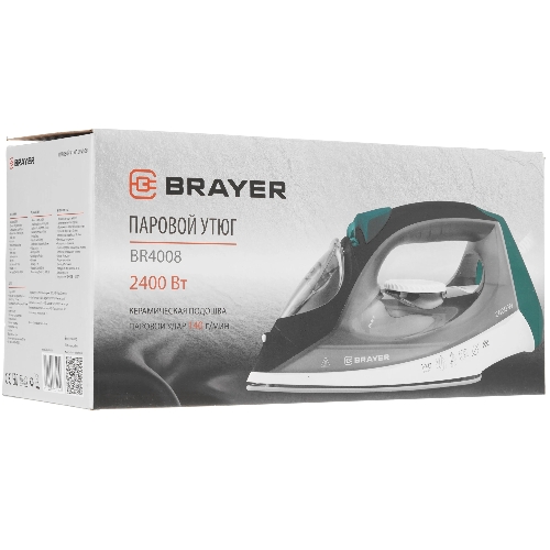 Утюг BRAYER BR4008 серый/зеленый, 2400 Вт, 25 г/мин, 140 г/мин, 330 мл