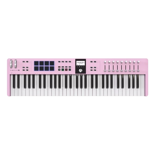 Клавиатура MIDI 231535 Arturia KeyLab Essential 61 mk3 Rose Quartz 61 клавиша, LCD дисплей, 9 энкодеров, 8 пэдов, 9 фейдеров, 12 кнопок управления, колеса высоты тона и модуляции, 1/4