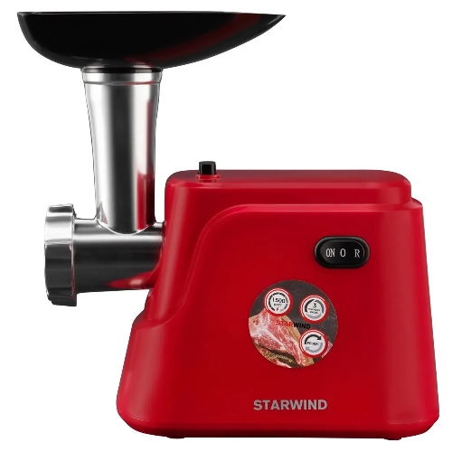 Мясорубка электрическая Starwind SMG3225 красный, 1500 Вт, 2.0 кг/мин, реверс, защита от перегрузки, насадки - 8