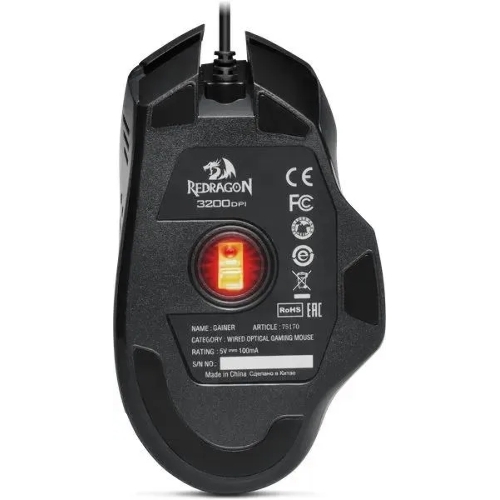 Мышь проводная Redragon Gainer черный, 3200 dpi, USB, кнопки - 6
