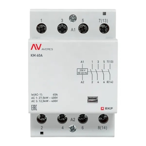 Контактор модульный КМ 40А 4NO 230В AC (3 мод.) AVERES EKF km-av-3-40-40-230V