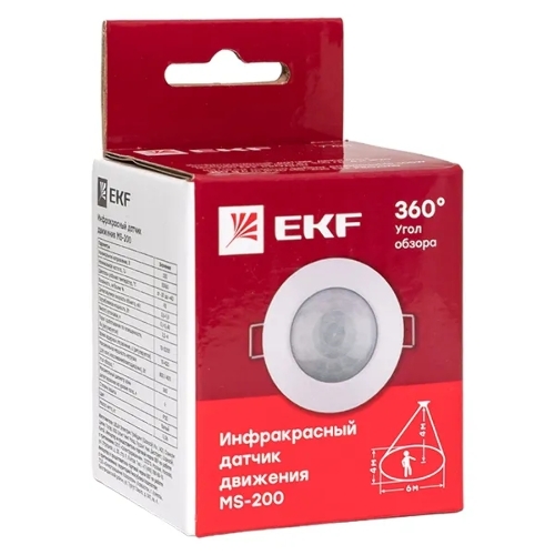 Датчик движения EKF dd-ms-200 (ИК) MS-200 встраиваемый 800 Вт 360 град. до 6 м IP20