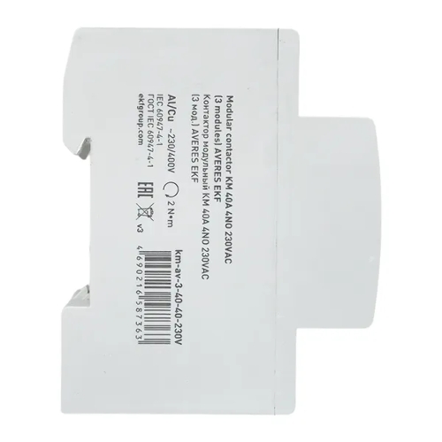 Контактор модульный КМ 40А 4NO 230В AC (3 мод.) AVERES EKF km-av-3-40-40-230V
