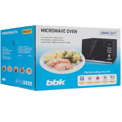 Микроволновая печь BBK 25MWC-991T/B черный/серебристый, 25 л, 900 Вт, переключатели - кнопки, поворотный механизм