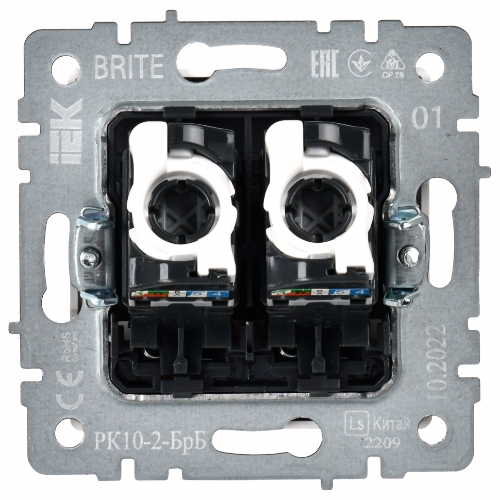 Розетка компьютерная двойная IEK BRITE РК10-2-БрБ RJ45 кат.5E белый