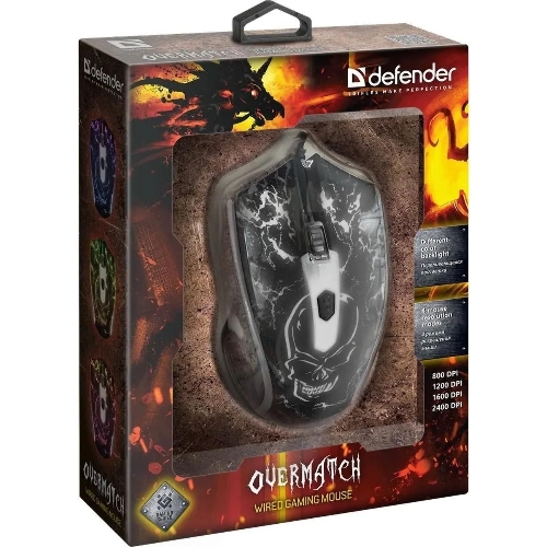 Мышь проводная Defender Overmatch GM-069 черный, 2400 dpi, USB, кнопки - 4