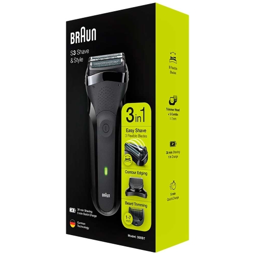 Электробритва Braun S3 300BT черная сухое бритье с триммером для бороды тип 5408