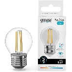 Лампа светодиодная филаментная Gauss Filament 8Вт цок.: E27 шар св. свеч. бел. нейт. (упак.: 10 шт)