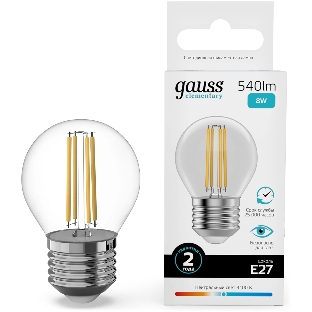 Лампа светодиодная филаментная Gauss Filament 8Вт цок.: E27 шар св. свеч. бел. нейт. (упак.: 10 шт)