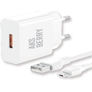 Сетевое зарядное устройство AKSBERRY (6972969383071) T42 QC3.0 + кабель MicroUSB, белый