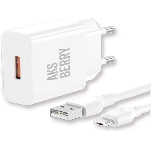 Сетевое зарядное устройство AKSBERRY (6972969383071) T42 QC3.0 + кабель MicroUSB, белый