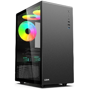 Компьютерный корпус CBR mATX Minitower V500, без БП, 1хUSB 3.0, 2хUSB 2.0, HD Audio+Mic, закаленное стекло, черный [PCC-MATX-V500-WPSU