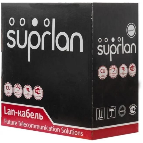 Кабель информационный Suprlan Median 01-0335-1, cat.5e U/UTP 4 пары, 24AWG, PE, внешний, 305м, черный