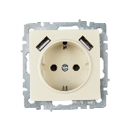 Розетка 1-местная IEK BRITE РЮш10-2-БрКр (BR-R14-16-U21-D31-K10) с заземлением, с защитными шторками, 16А, с USB A+A 5В 3,1А, бежевый