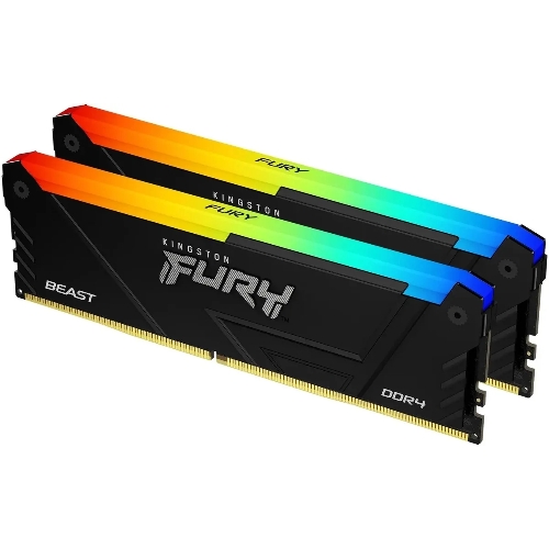 Оперативная память Kingston Fury Beast, DDR4, 64Gb (2x32Gb), 3600MHz, CL18, DIMM, с радиаторами, RGB, черный