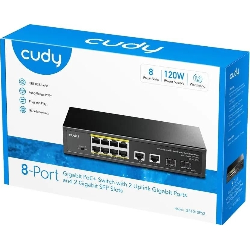 Коммутатор Cudy GS1010PS2, 8×1 Гбит/с, 2×1 Гбит/с Combo (RJ-45/SFP), 2×1 Гбит/с SFP