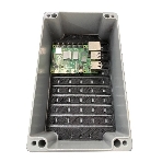 Корпус ACD XG387 Metal case IP65, 200x120x80мм, металлический, 3 отверстия (28 + 28 + 23мм) с резиновыми заглушками, серебристый, совместим с Raspberry Pi 3B, 3B+, 4, Orange Pi