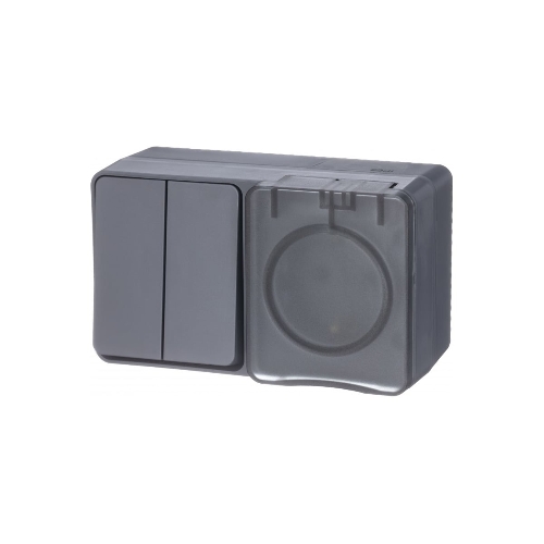 Блок ОП AtlasDesign Profi54 розетка 16А 250В с заземл. защ. шторки + 2-кл. выключатель 10А IP54 антрацит SchE