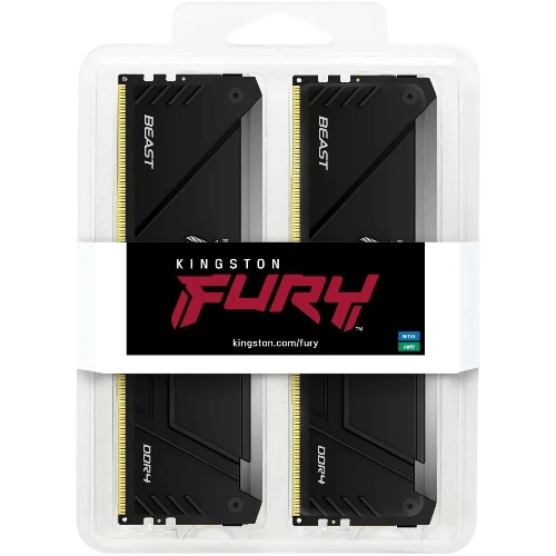 Оперативная память Kingston Fury Beast, DDR4, 64Gb (2x32Gb), 3600MHz, CL18, DIMM, с радиаторами, RGB, черный