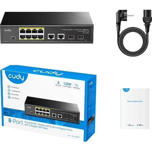 Коммутатор Cudy GS1010PS2, 8×1 Гбит/с, 2×1 Гбит/с Combo (RJ-45/SFP), 2×1 Гбит/с SFP