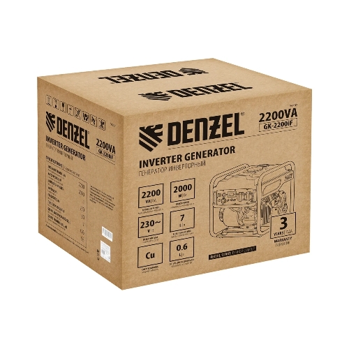 Электрогенератор бензиновый инверторный Denzel GK-2200iF, 2.2 кВт, 95 дБ, 27 кг