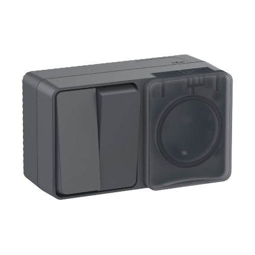 Блок ОП AtlasDesign Profi54 розетка 16А 250В с заземл. защ. шторки + 2-кл. выключатель 10А IP54 антрацит SchE