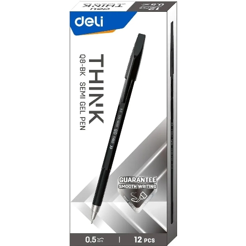 Набор ручек шариковых Deli Think EQ8-BK, черные чернила (12шт), линия 0.5мм