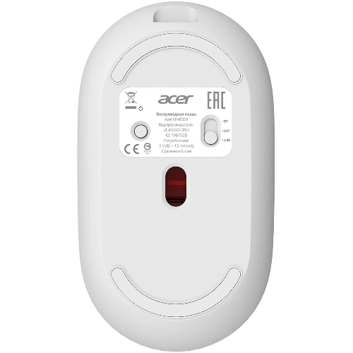 Мышь беспроводная Acer OMR301 белый, 1600 dpi, радиоканал, Bluetooth, USB, кнопки - 4