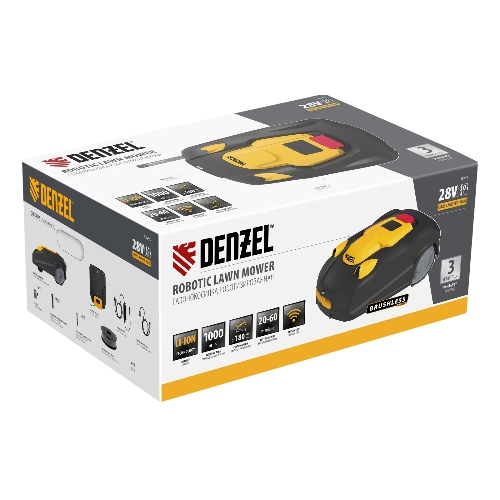 Робот-газонокосилка Denzel Grass Master 1000, ультразвуковой датчик, 3 Ач, LCD дисплей, Wi-Fi