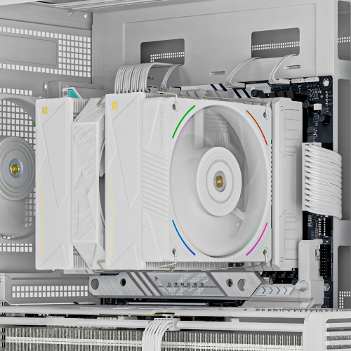 Кулер для процессора Thermalright Royal Pretor 130 Ultra White (4-pin PWM, 158mm, Ni/Cu, 7x6mm, 1x120mm ARGB +1x130mm, 69CFM/81.88CFM, 27dBA/28.3dBA, 2150RPM/1750RPM, S: 1200, 1700, 1851, 115X, 2011, 2066, AM4, AM5, white)
